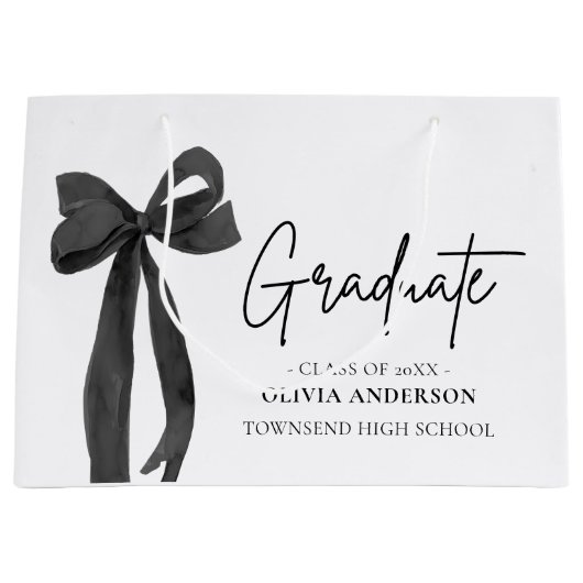Moderner Black Bow Coquette Graduate Abschluss Große Geschenktüte (Vorderseite)