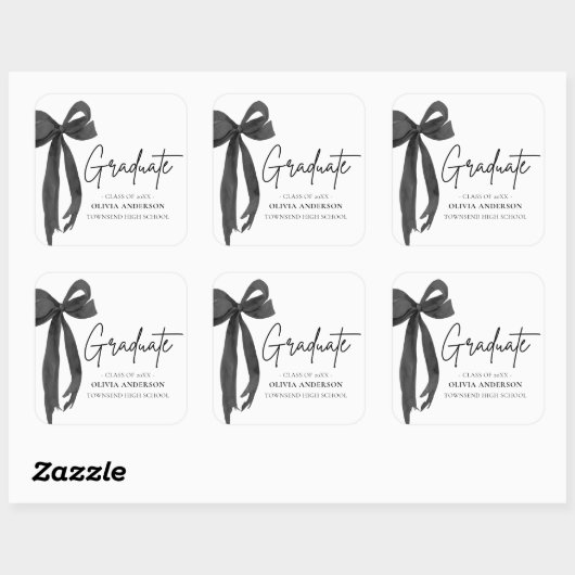 Moderner Black Bow Coquette Graduate Abschluss Quadratischer Aufkleber (Blatt)