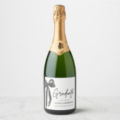 Moderner Black Bow Coquette Graduate Abschluss Schaumweinetikett (Vorderseite)