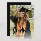 Moderner Black Calligraphy Foto Abschluss Einladung (Vorne/Hinten)