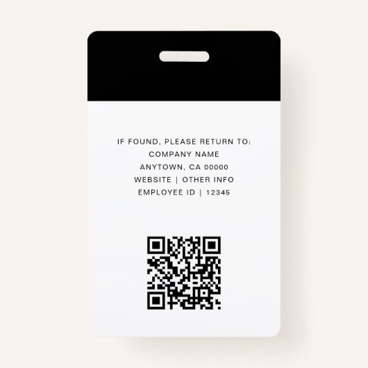 Moderner Black Custom Employee Foto ID Card QR Ausweis (Rückseite)