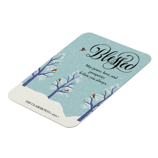 Moderner Black Elegant Script BLEESED Kardinal Bir Magnet (Linke Seite)