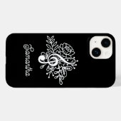 Moderner Black Floral Treble Clef Musician Chor Case-Mate iPhone Hülle (Rückseite (Horizontal))