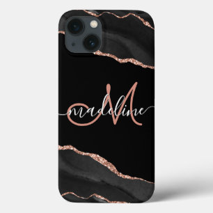 Moderner Black Geode Agate Rose Glitzer Mit Monogr Case-Mate iPhone Hülle