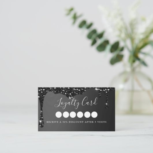 Moderner Black Glitzer Drop Salon & Wellness-Cente Visitenkarte (Stehend Vorderseite)