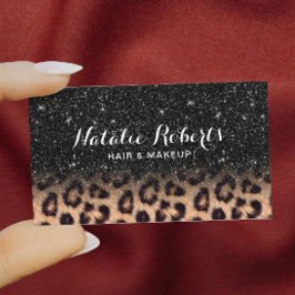 Moderner Black Glitzer Leopard Beauty Salon Visitenkarte