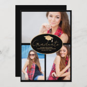 Moderner Black Gold 3-Foto Abschluss Ankündigung (Vorne/Hinten)