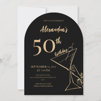 Moderner Black Gold 50. Geburtstags Cocktail Einladung