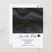 Moderner Black & Gold Agate Abschluss Save the Dat Postkarte (Vorne/Hinten)