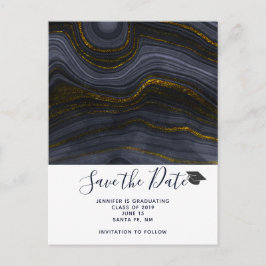 Moderner Black & Gold Agate Abschluss Save the Dat Postkarte