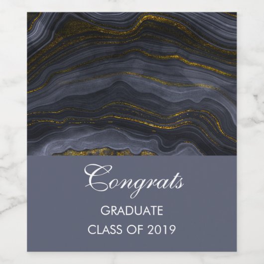 Moderner Black & Gold Agate Stone Abschluss Weinetikett (Einzelnes Label)