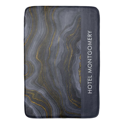 Moderner Black & Gold Agate Stone Abstrakt Badematte (Vorderseite Vertikal)