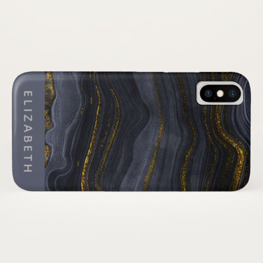Moderner Black & Gold Agate Stone Abstrakt Case-Mate iPhone Hülle (Rückseite (Horizontal))