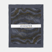 Moderner Black & Gold Agate Stone Abstrakt Fleecedecke (Vorderseite)