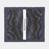 Moderner Black & Gold Agate Stone Abstrakt Fleecedecke (Vorderseite (Horizontal))