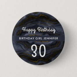 Moderner Black & Gold Agate Stone Abstrakt Geburts Button