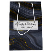 Moderner Black & Gold Agate Stone Abstrakt Geburts Mittlere Geschenktüte (Vorderseite)