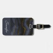 Moderner Black & Gold Agate Stone Abstrakt Gepäckanhänger (Vorderseite horizontal)