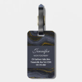 Moderner Black & Gold Agate Stone Abstrakt Gepäckanhänger (Rückseite vertikal)