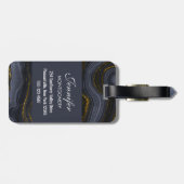 Moderner Black & Gold Agate Stone Abstrakt Gepäckanhänger (Rückseite horizontal)