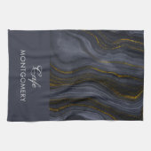 Moderner Black & Gold Agate Stone Abstrakt Geschirrtuch (Horizontal)