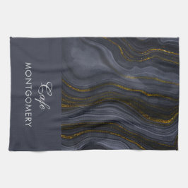 Moderner Black & Gold Agate Stone Abstrakt Geschirrtuch