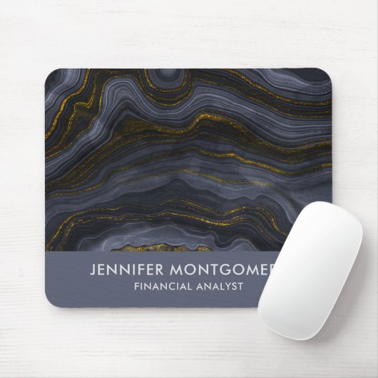 Moderner Black & Gold Agate Stone Abstrakt Mousepad (Mit Mouse)
