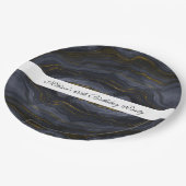 Moderner Black & Gold Agate Stone Abstrakt Pappteller (Schrägansicht)