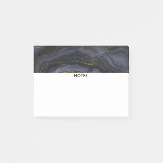Moderner Black & Gold Agate Stone Abstrakt Post-it Klebezettel (Vorderseite)