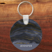 Moderner Black & Gold Agate Stone Abstrakt Schlüsselanhänger (Vorderseite)