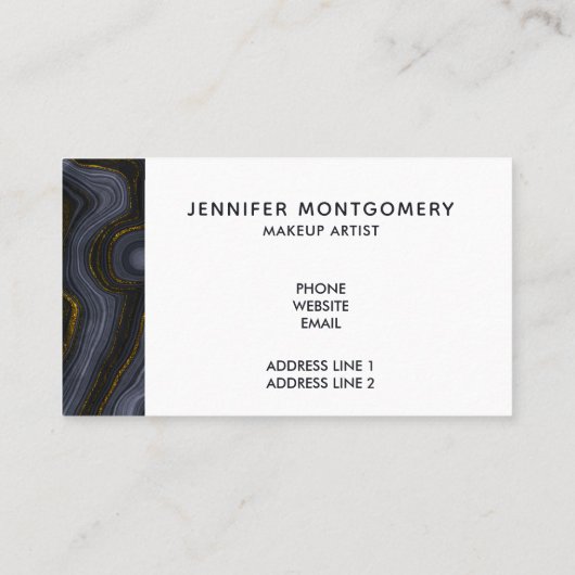 Moderner Black & Gold Agate Stone Abstrakt Visitenkarte (Rückseite)