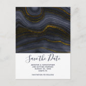 Moderner Black & Gold Agate Stone Save the Date Postkarte (Vorderseite)