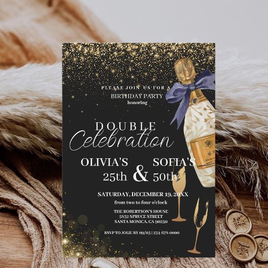 Moderner Black Gold Champagner jeden Alters Geburt Einladung