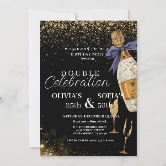 Moderner Black Gold Champagner jeden Alters Geburt Einladung (Vorderseite)