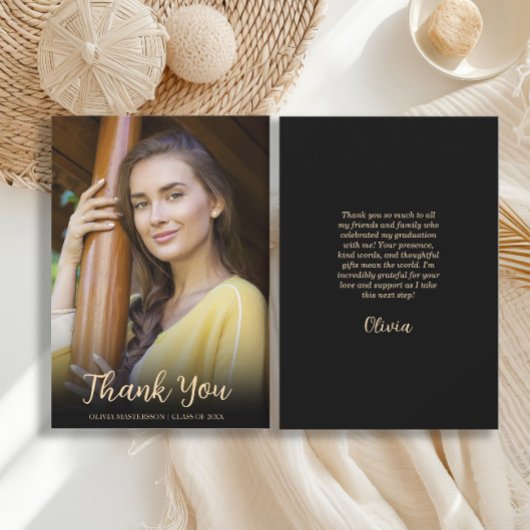 Moderner Black Gold Foto Abschluss Dankeskarte