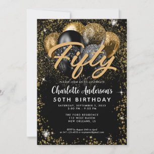 Moderner Black Gold Glitzer Ballon jedes Alter Geb Einladung