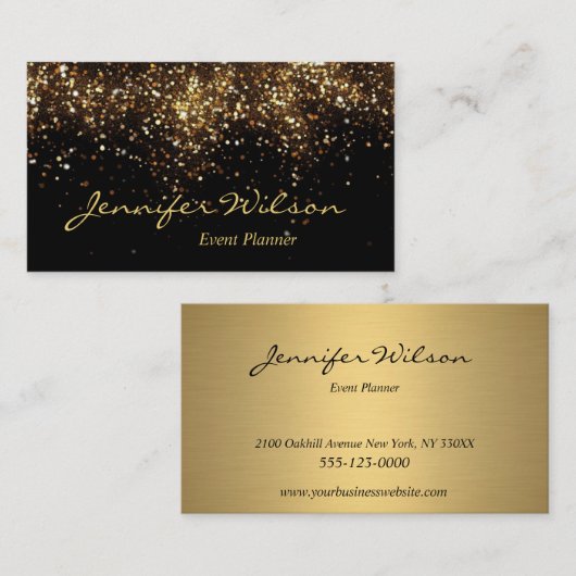 Moderner Black & Gold Glitzer Eventplaner Visitenkarte (Vorne/Hinten)
