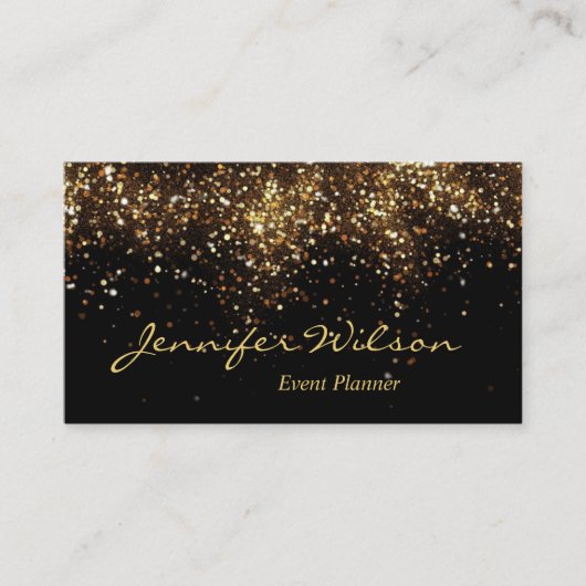 Moderner Black & Gold Glitzer Eventplaner Visitenkarte (Vorderseite)