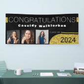 Moderner Black Gold Glitzer Foto Abschluss Banner (Messe)