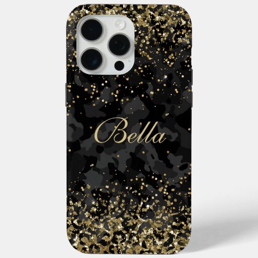 Moderner Black Gold Glitzer Girl Personalisierter  Case-Mate iPhone Hülle (Rückseite)
