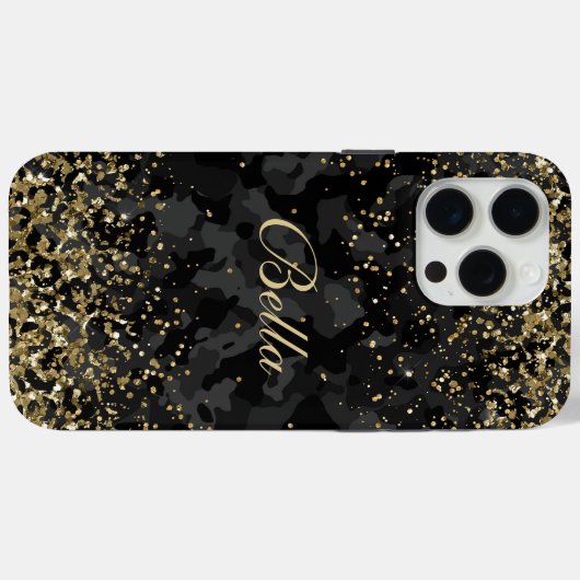 Moderner Black Gold Glitzer Girl Personalisierter  Case-Mate iPhone Hülle (Rückseite (Horizontal))