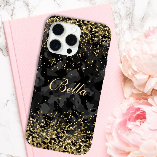 Moderner Black Gold Glitzer Girl Personalisierter Case-Mate iPhone Hülle