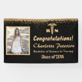 Moderner Black & Gold Glitzer Nurse Abschluss Banner (Horizontal)