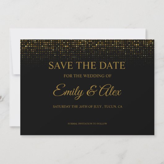 moderner Black&Gold Glitzer Save the Date Einladung (Vorderseite)