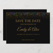 moderner Black&Gold Glitzer Save the Date Einladung (Vorne/Hinten)