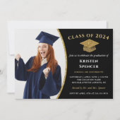 Moderner Black Gold Graduate Foto Abschluss Einladung (Vorderseite)