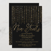 Moderner Black Gold Hanging Glitzer Silvester Einladung (Vorne/Hinten)