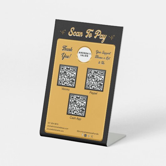Moderner Black Gold Scan zur Bezahlung von QR Code Sockelschild (Vorderseite)