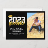 Moderner Black Gold Script Foto Abschluss Ankündigung (Vorne/Hinten)