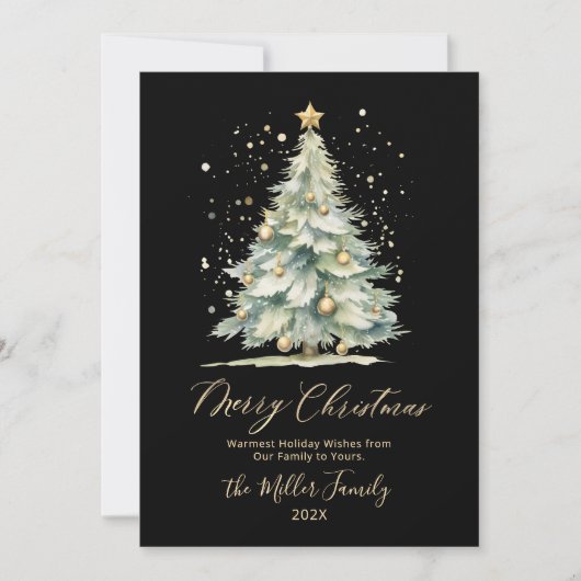 Moderner Black Gold Script Tree Weihnachten außerh (Vorderseite)